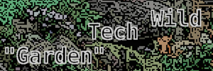 Wild Tech “Garden” in a ‘reverse staircase’ where Wild is on the top right over a pixelated image of part of a rock garden