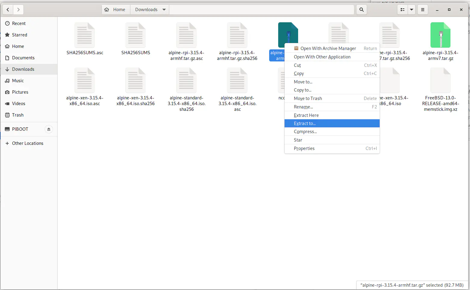 File manager showing extraction of install tarball