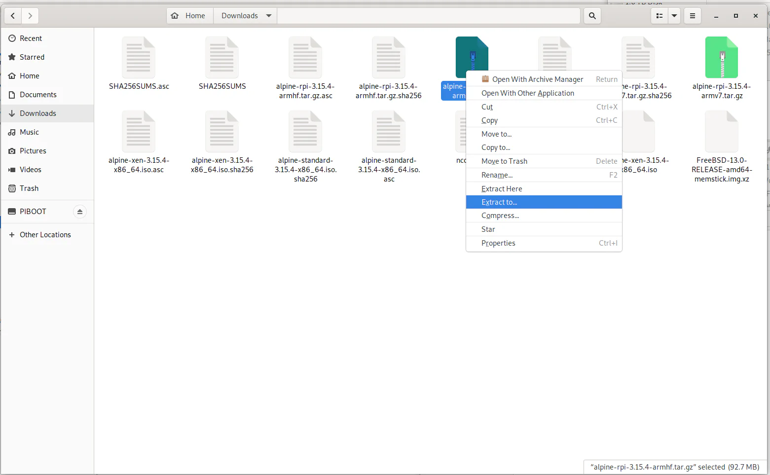 File manager showing extraction of install tarball