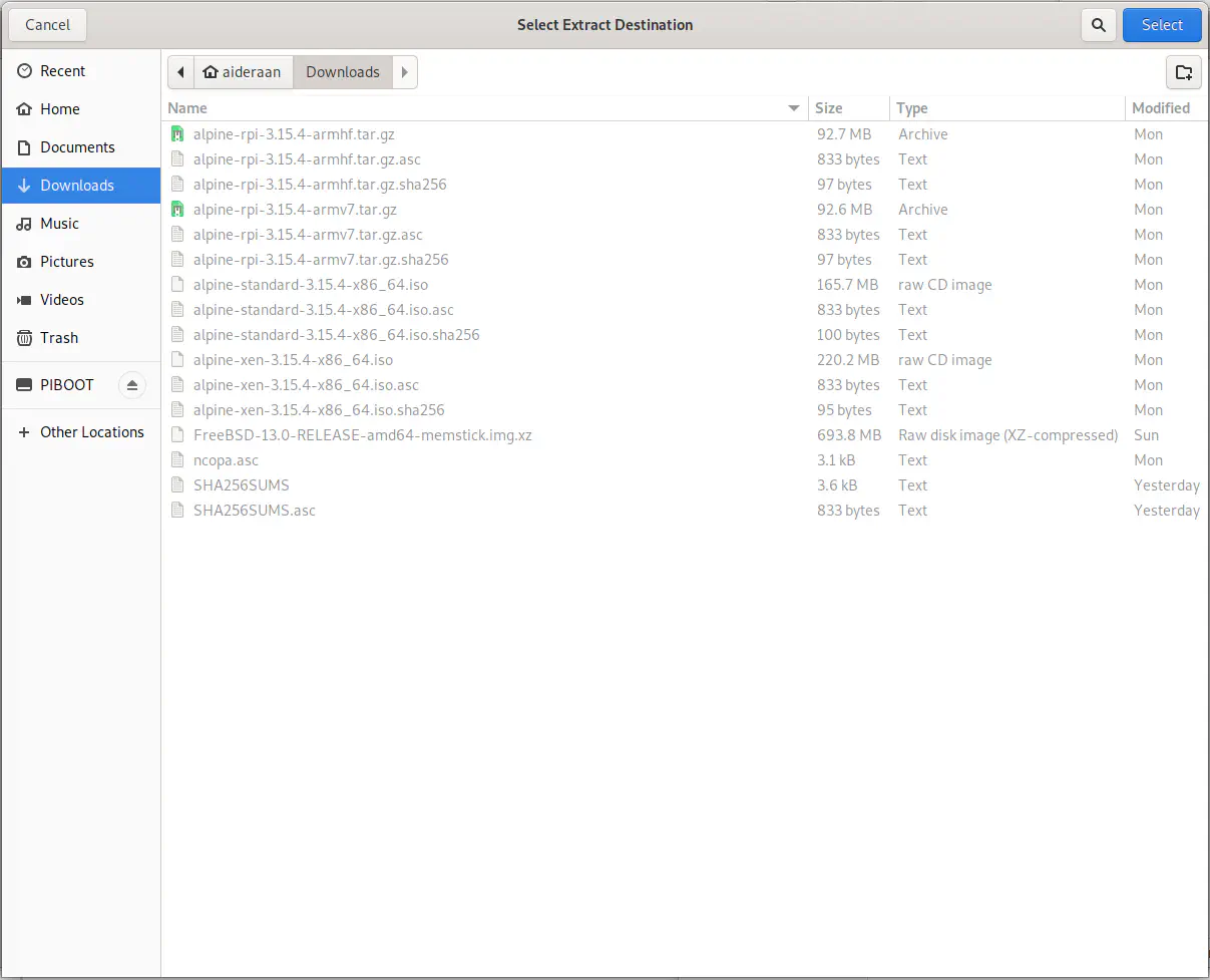 Initial directory when choosing directory in which to extract install tarball