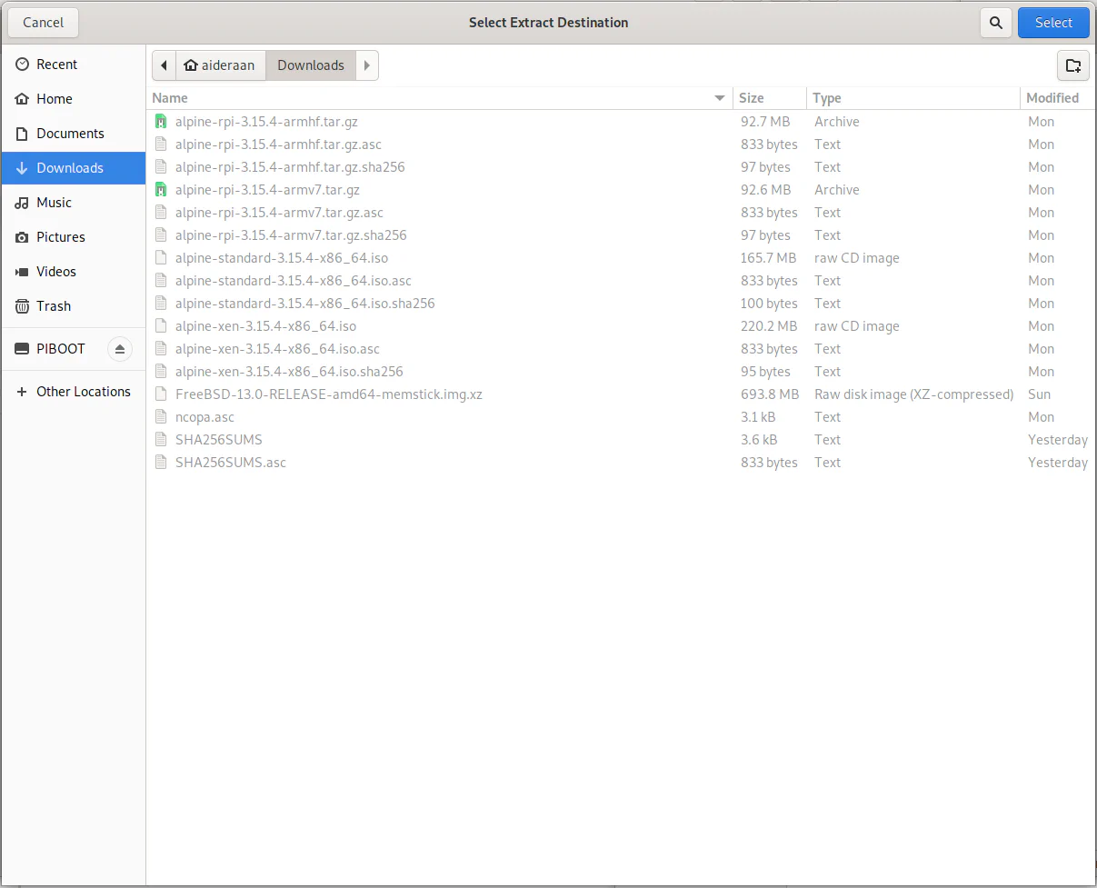Initial directory when choosing directory in which to extract install tarball