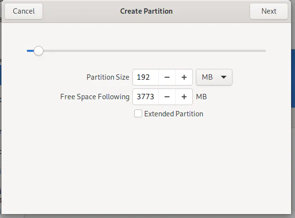 Gnome Disks while adding a primary partition
