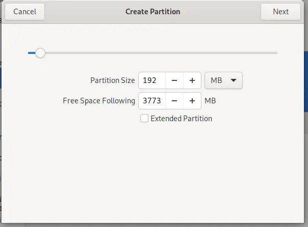 Gnome Disks while adding a primary partition