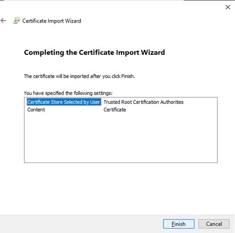 Confirmation page for install certificate wizard