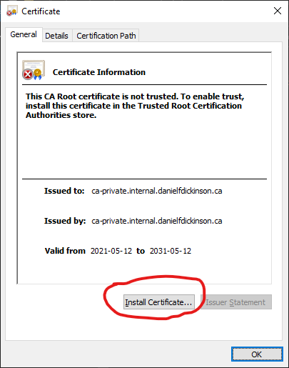 Windows 10 install certificate dialogue
