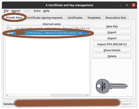 Main screen with 'Private Keys' selected and circled and a private key circled
