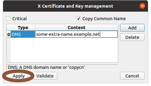 SAN dialogue with 'Apply' button circled